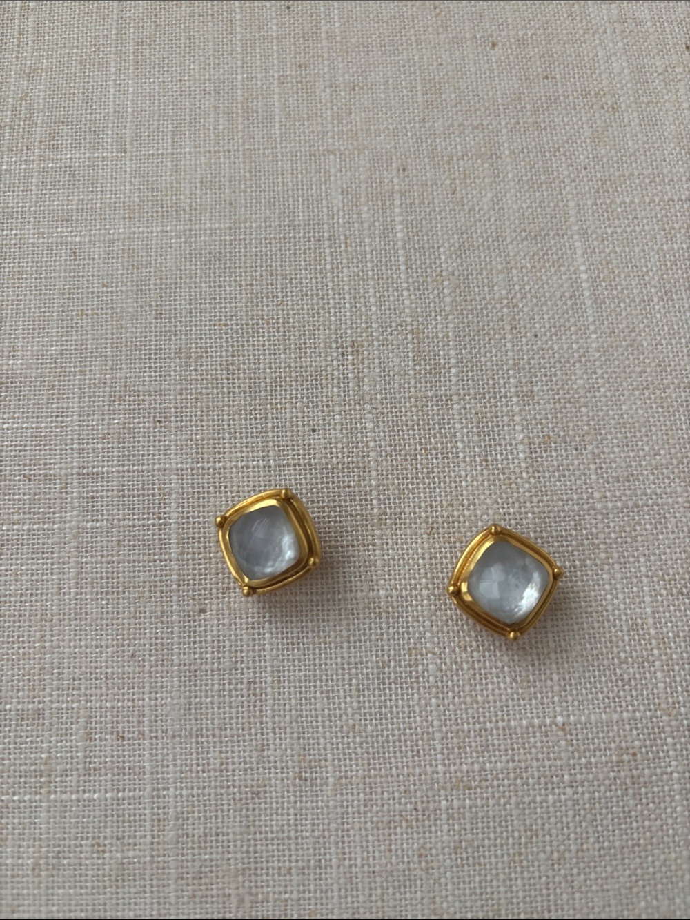 Gold Square Moonstone Stud Earrings - Women Jewelry